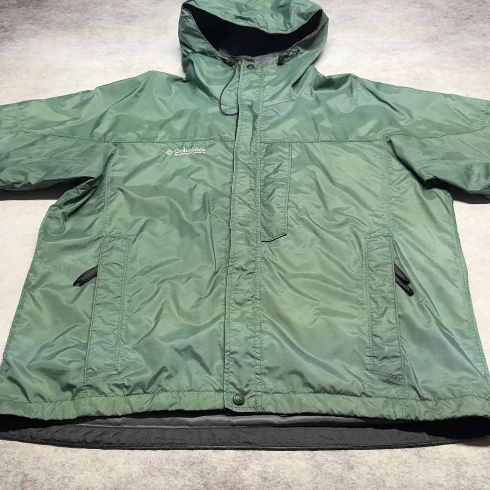VTG Columbia Hooded Windbreaker Mens Size L Green Mesh Lined Full Zip Jacket